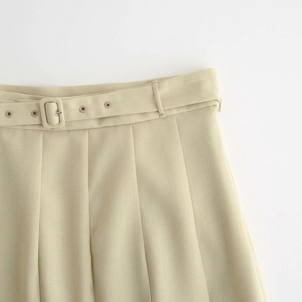 WOOL KID MOHAIR HOPSACK PLEATED SKIRT #DUSTY BEIGE [A26SS04MH]