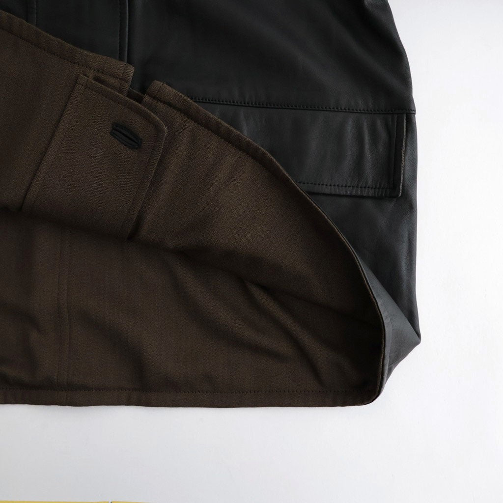 REVERSIBLE WOOL TWISTED TWILL / SHEEP LEATHER HALF COAT #BROWN CHAMBRAY × BLACK [A26AC01AN]
