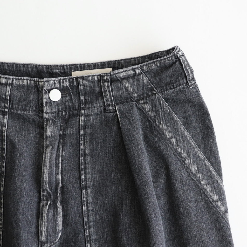 LIGHT-WEIGHT DENIM 1TUCK WIDE BAKER PANTS #BLACK [YK25SS0931P]
