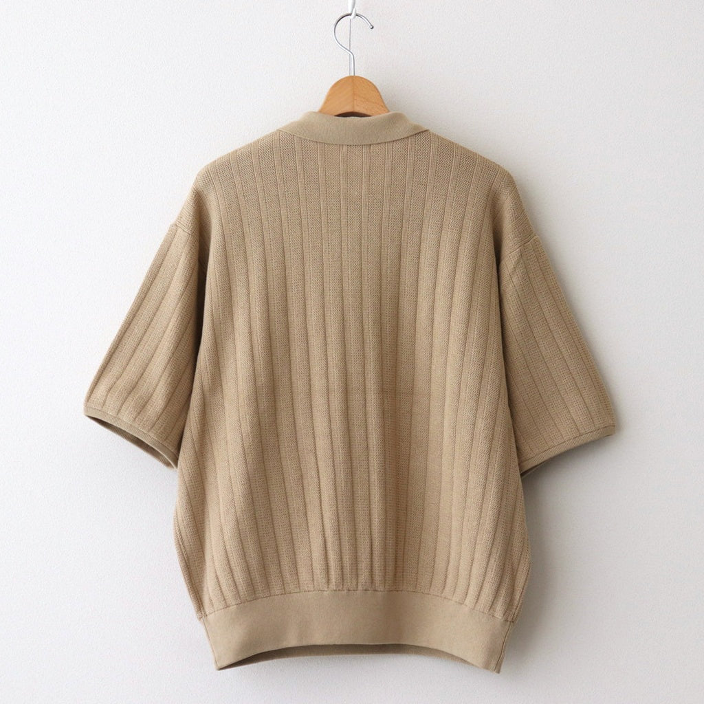 Rib Pattern Half Zip Polo #Beige [2501-012]
