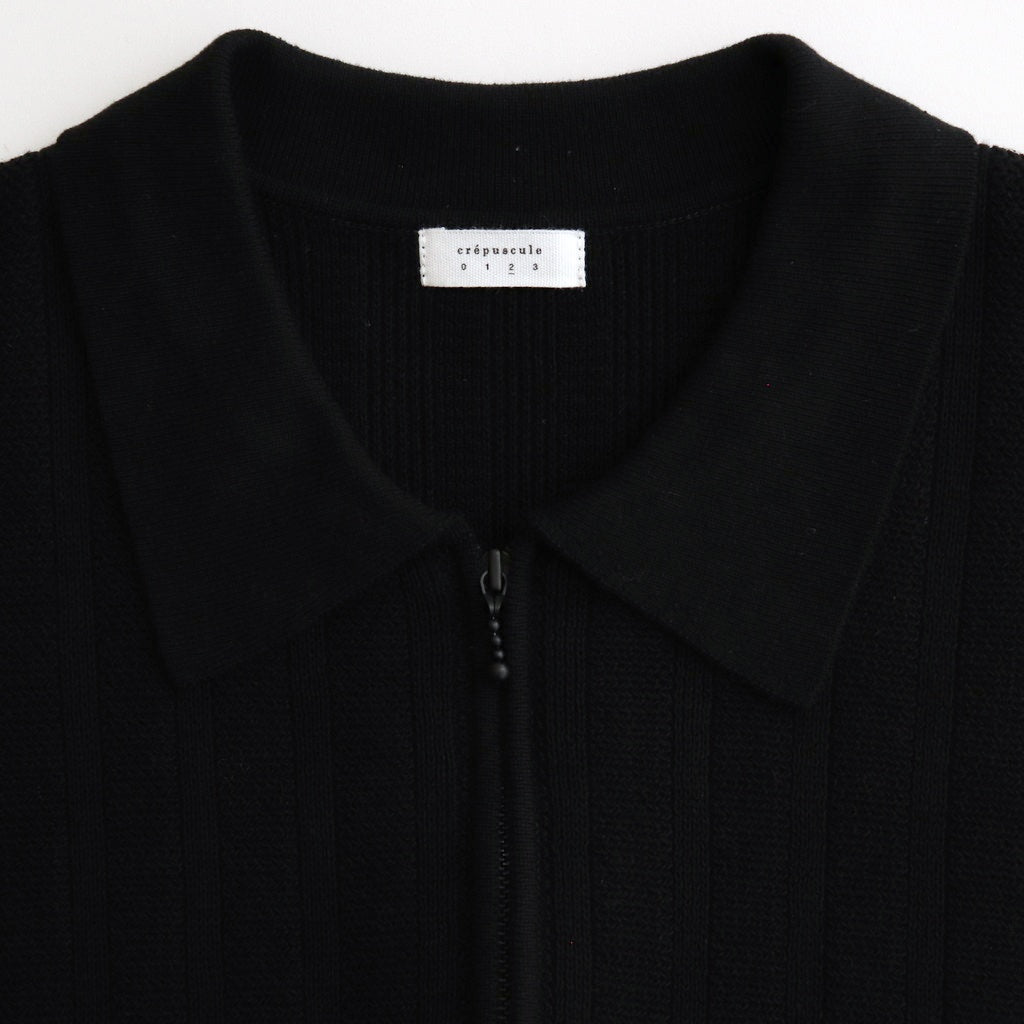 Rib Pattern Half Zip Polo #Black [2501-012]