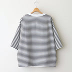 FOB6T - 微強撚綿天竺 6分袖カットソー #08 WH base×BK bd [SN_FR0902T6]