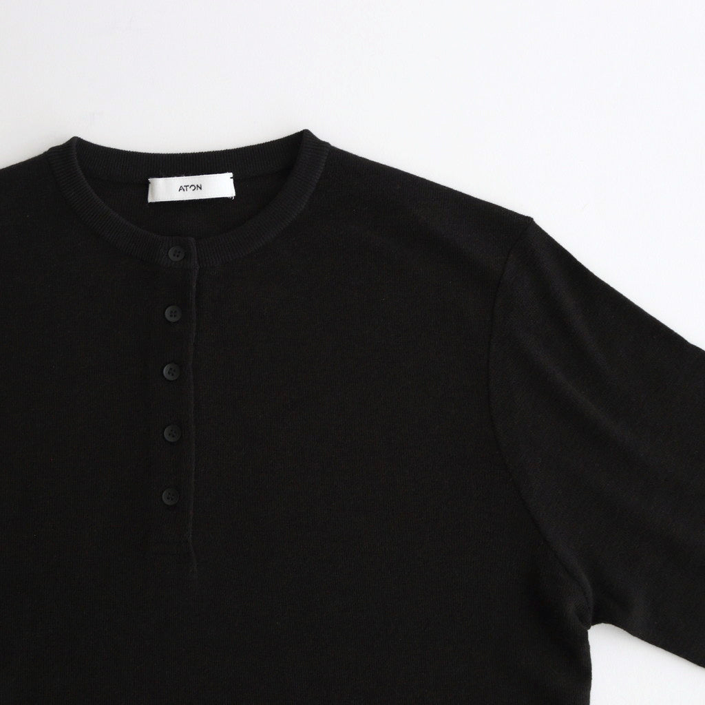 ROYAL WOOL CIRCULAR RIB HENRYNECK SWEATER #BLACK [KRAGCW0703]