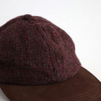 ウールヘリンボーン生地縮絨×レザー キャップ #BURGUNDY [HR-K601-051]