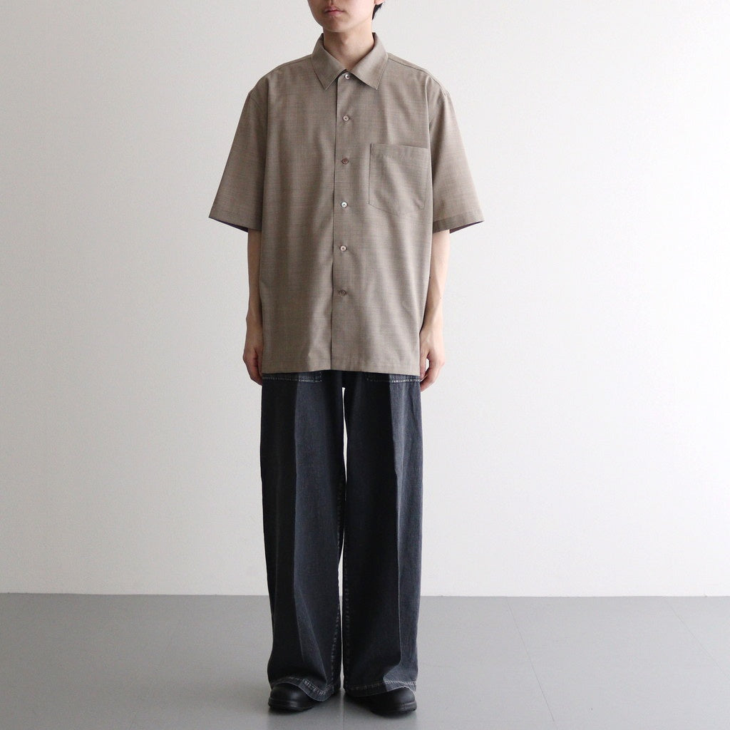 SUPER FINE TROPICAL WOOL OPEN COLLAR HALF SLEEVED SHIRT #TOP LIGHT BROWN [A25SS02WT]
