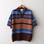 BORDER MESH KNIT SKIPPER POLO SHIRT #BROWN×BLUE [YK24SS0723S]