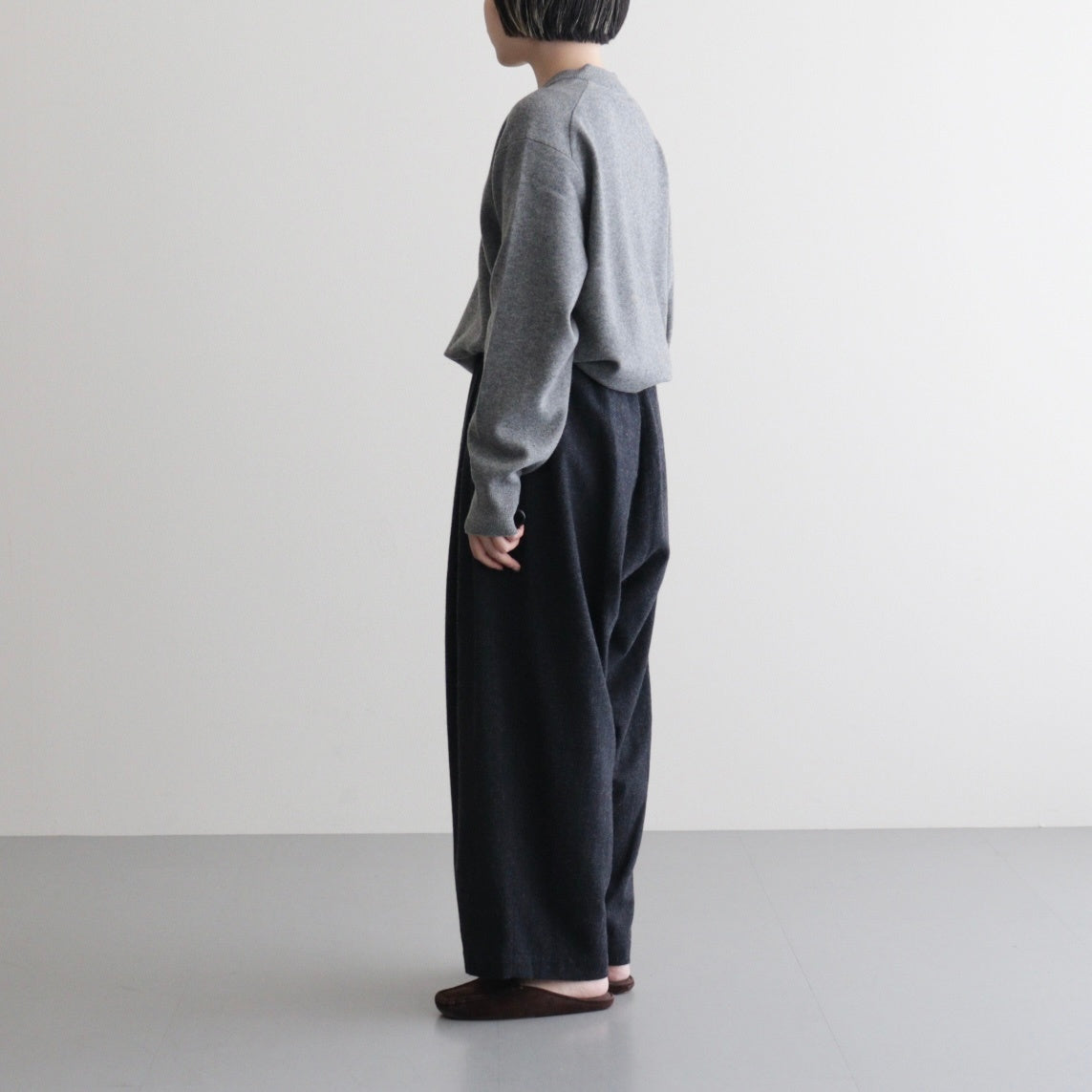 FTHRPT - ウール・千鳥 3タックパンツ #79 Navy × Grey [SN_FR1404PF