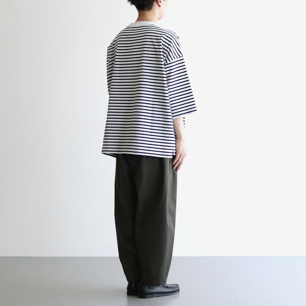 FOB6T - 微強撚綿天竺 6分袖カットソー #08 WH base×BK bd [SN_FR0902T6]