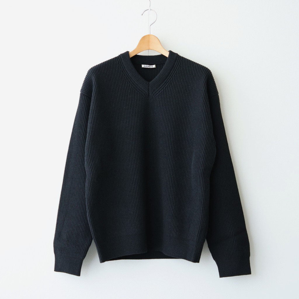SUPER FINE WOOL RIB KNIT V-NECK P/O #TOP BLACK [A26AV03RK]