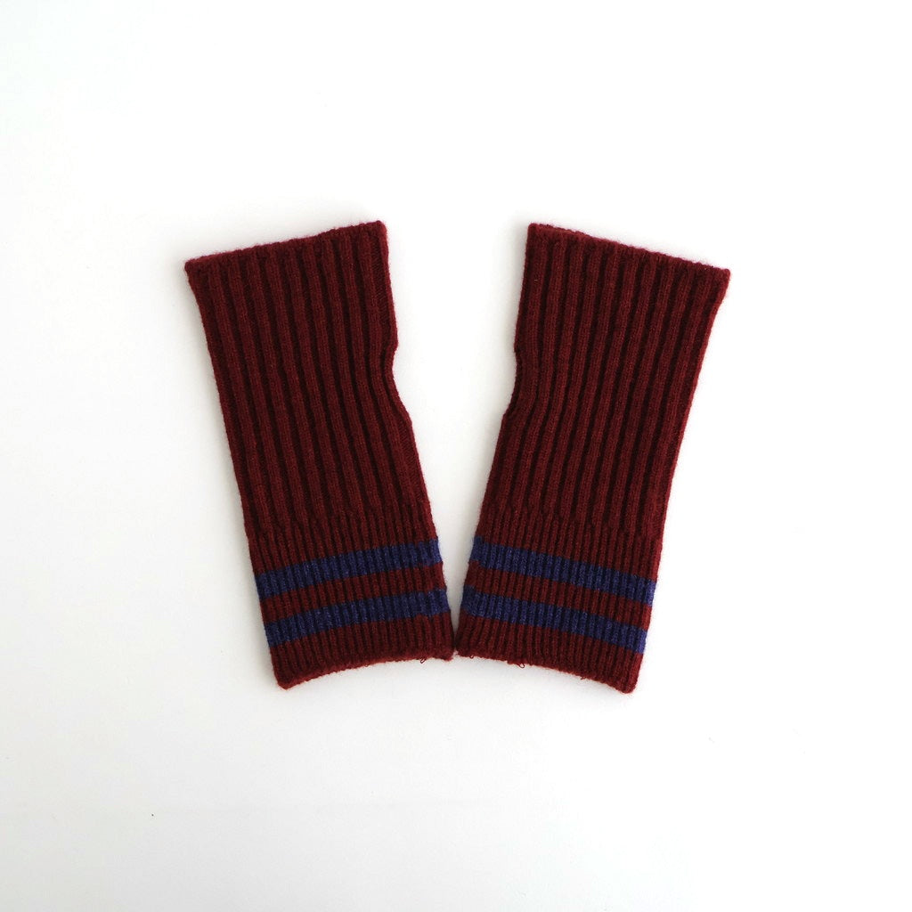 STRIPE SEAMLESS HAND WARMER ”MERINO LAMBS WOOL” #MAROON/NAVY BLUE [R5092-AW25]