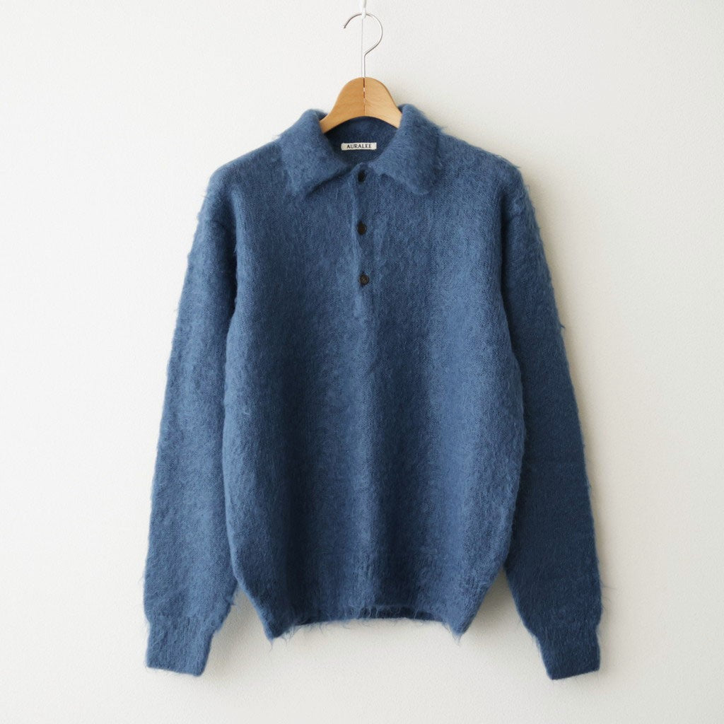 BRUSHED SUPER KID MOHAIR KNIT POLO #LIGHT NAVY [A26AP01KM]