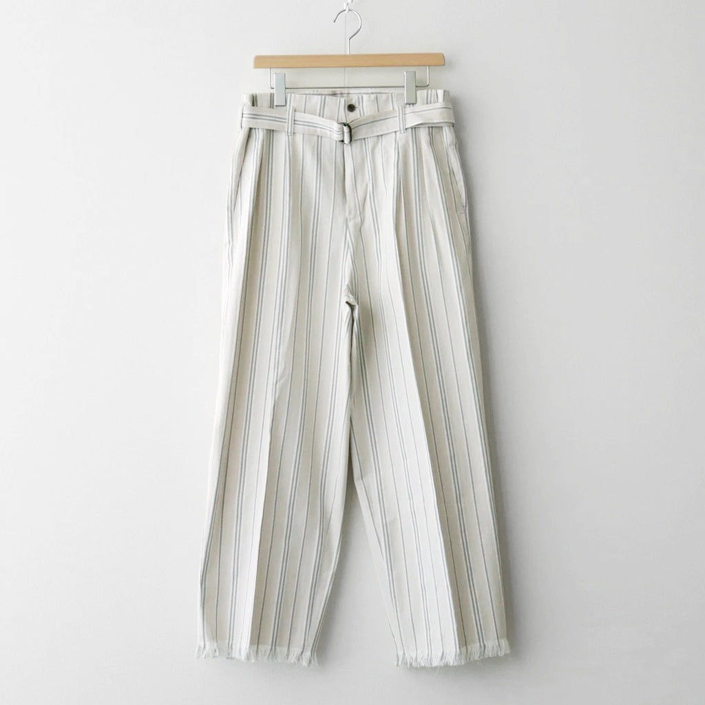 STRIPE BELTED WIDE LEG TROUSERS #IVORY [YK24SS0641P]