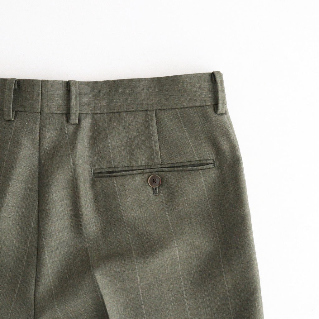 BLUEFACED WOOL TWO-TUCK SLACKS #OLIVE GRAY STRIPE [A26AP02BS]