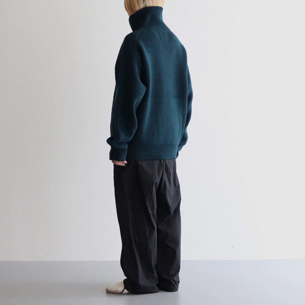 3/4 FRONT ZIP HIGHNECK RIB SWEATER #GREEN [YK24FW0829S]