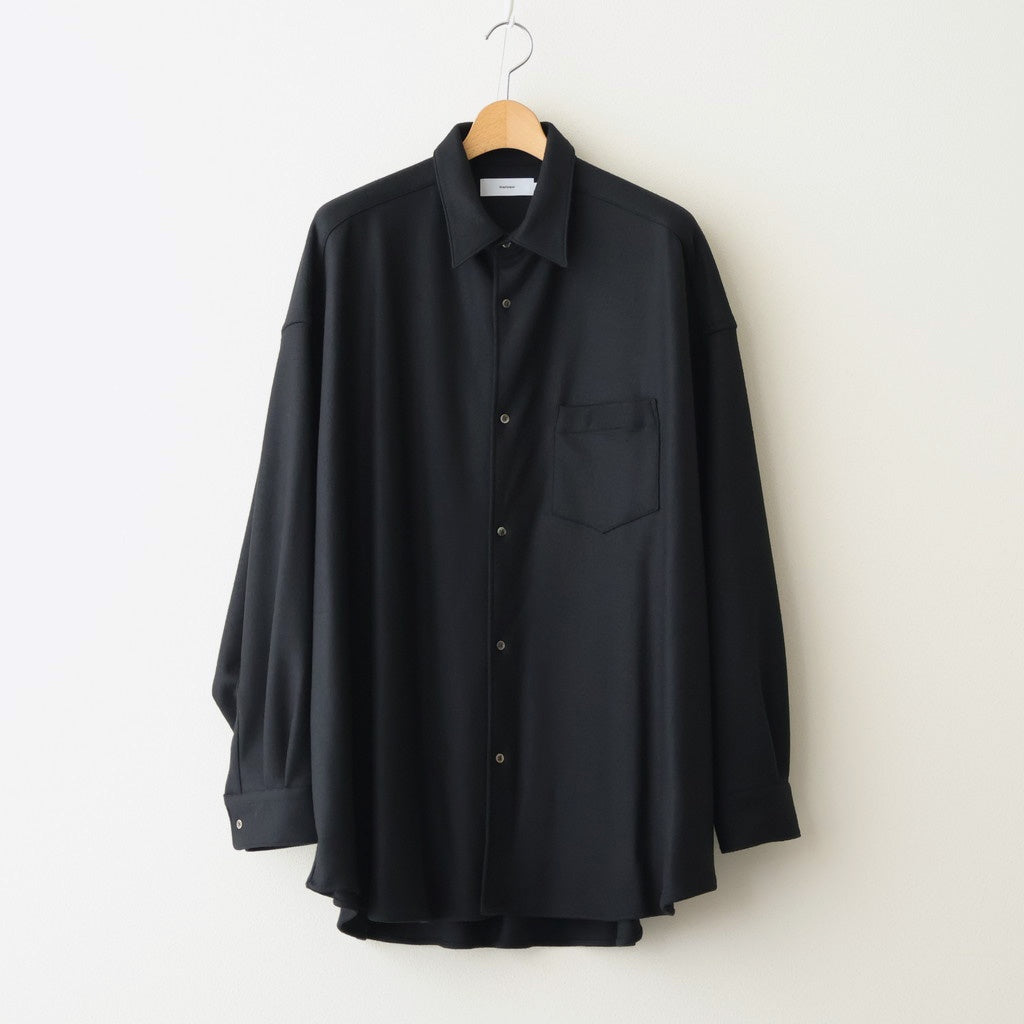 Wool Smooth Flannel Oversized Regular Collar Shirt #BLACK [GU253-50221B]