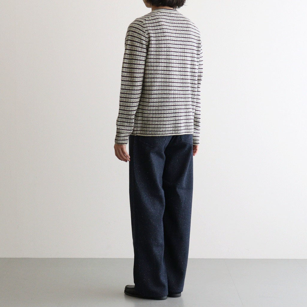 SHETLAND WOOL CASHMERE RIB KNIT P/O #LIME PURPLE STRIPE [A26AP01SB]
