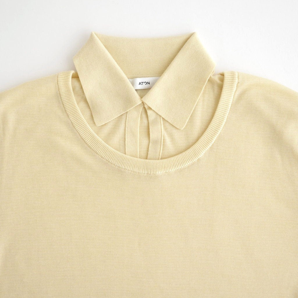 SILK BLENDED CIRCULAR RIB CREW&POLO LAYERED PULLOVER #YELLOW [KRAGLA0105]
