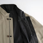 REVERSIBLE WOOL TWISTED TWILL / SHEEP LEATHER HALF COAT #KHAKI BEIGE CHAMBRAY × BLACK [A26AC01AN]