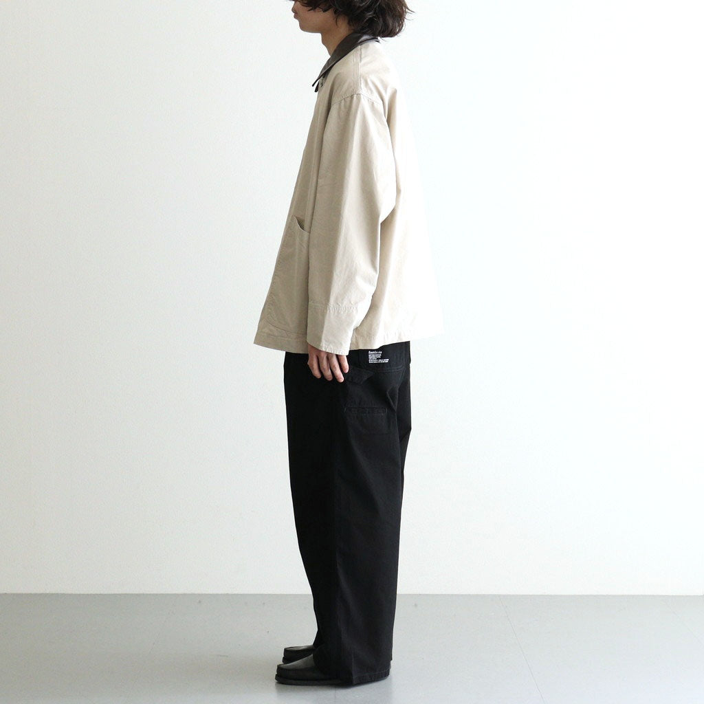 COTTON CANVAS LEATHER COLLAR WORK JACKET #BEIGE [FSC263-30032]