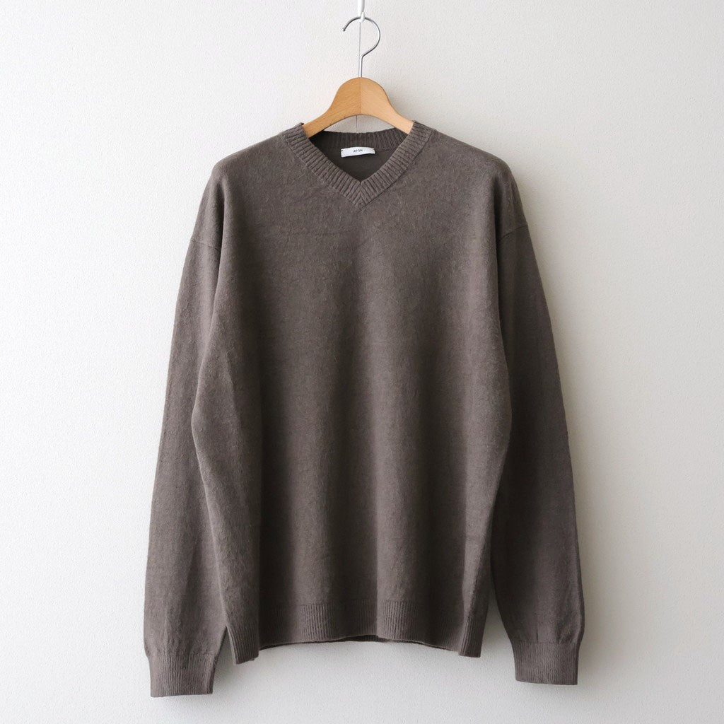 LINEN SHORT FUR V-NECK SWEATER #CHARCOAL GRAY [KRAGLM0120]