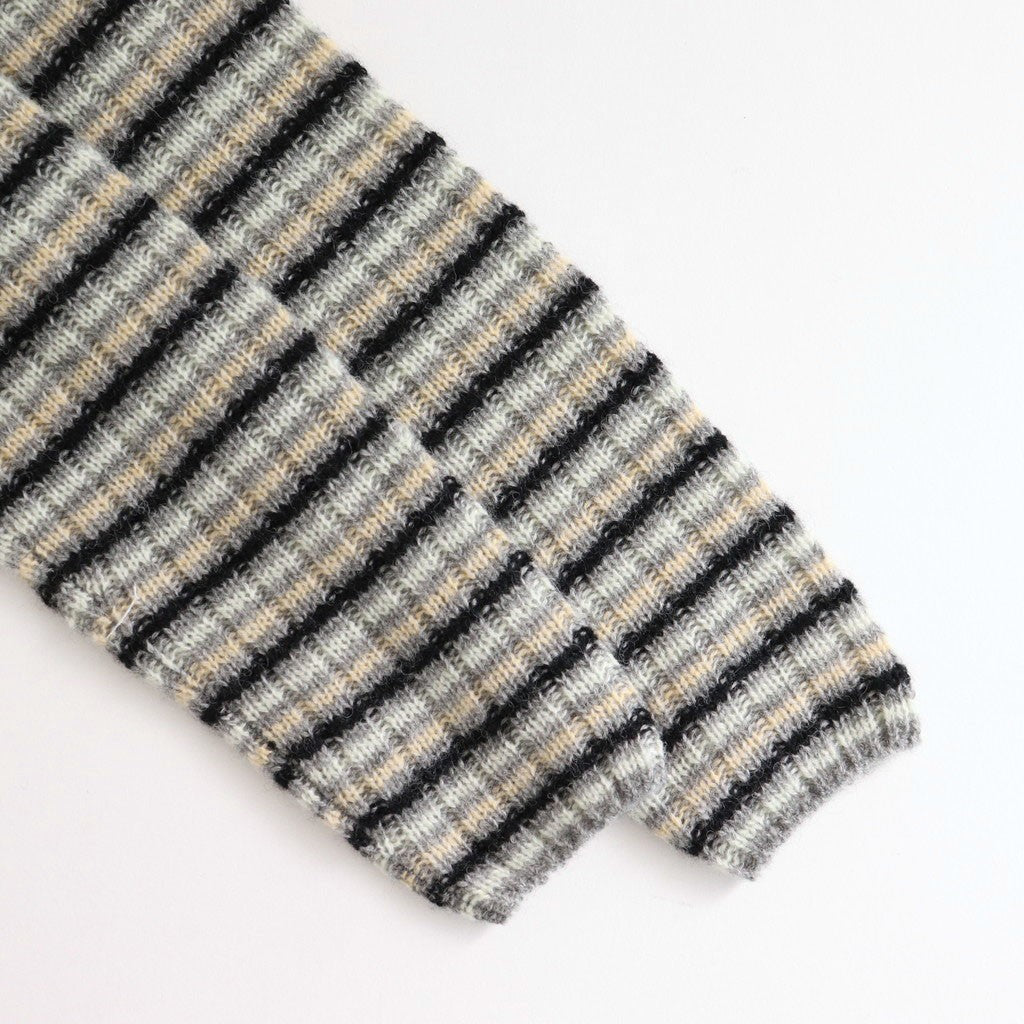 SHETLAND WOOL CASHMERE RIB KNIT CREW-NECK CARDIGAN #GRAY STRIPE [A25AC02SB]