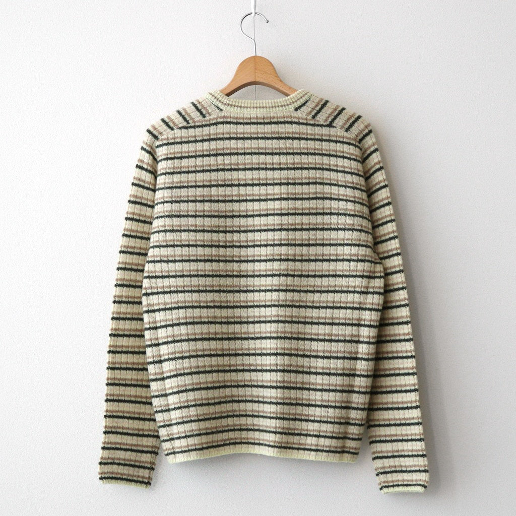 SHETLAND WOOL CASHMERE RIB KNIT P/O #IVORY STRIPE [A25AP01SB