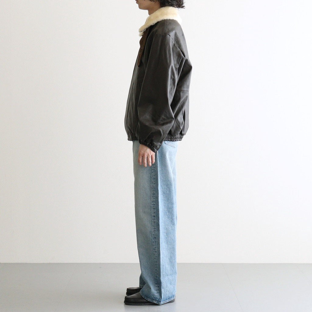 MOUTON COLLAR CALF ZIP JACKET #DARK BROWN [ST.1549]