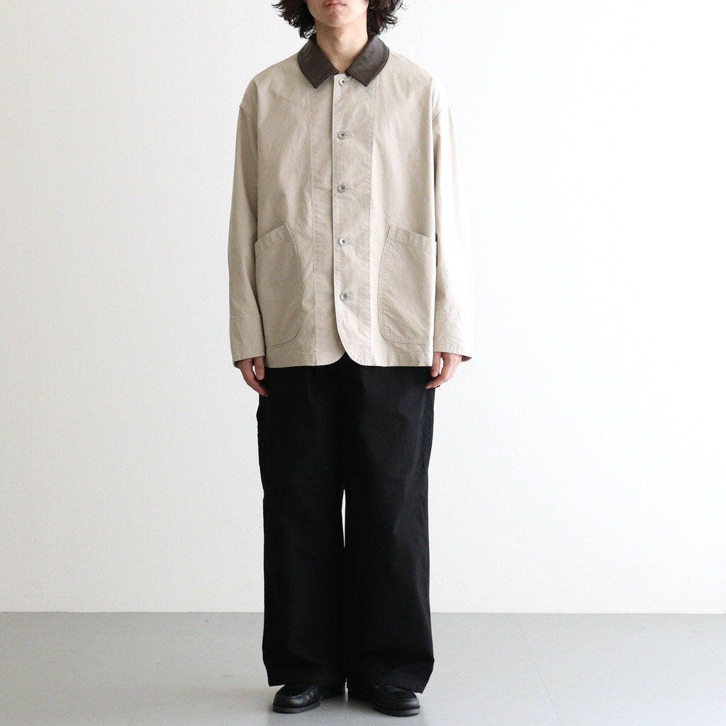 COTTON CANVAS LEATHER COLLAR WORK JACKET #BEIGE [FSC263-30032]