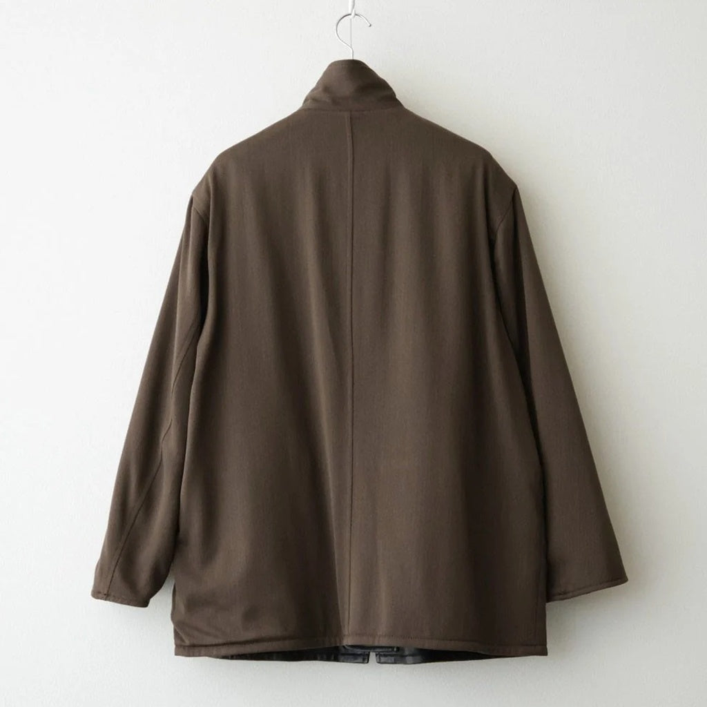 REVERSIBLE WOOL TWISTED TWILL / SHEEP LEATHER HALF COAT #BROWN CHAMBRAY × BLACK [A26AC01AN]