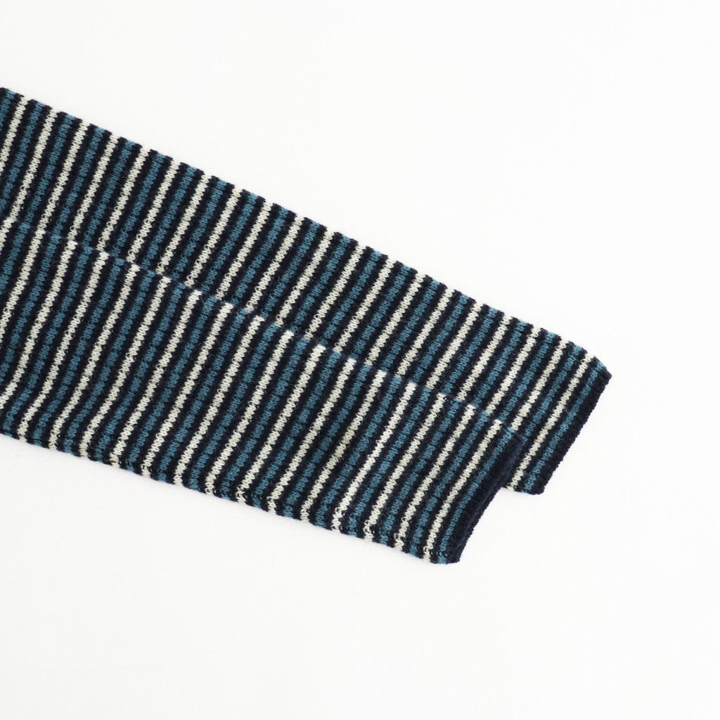 SHETLAND WOOL CASHMERE RIB KNIT P/O #NAVY STRIPE [A26AP01SB]