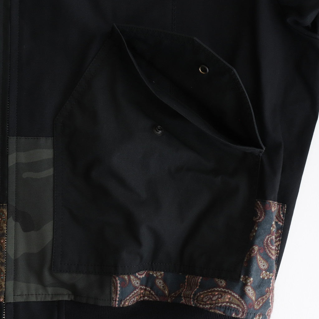 綿ナイロンバックサテン×多素材MIX ブルゾン #BLACK×MIX [HO-J023-051]