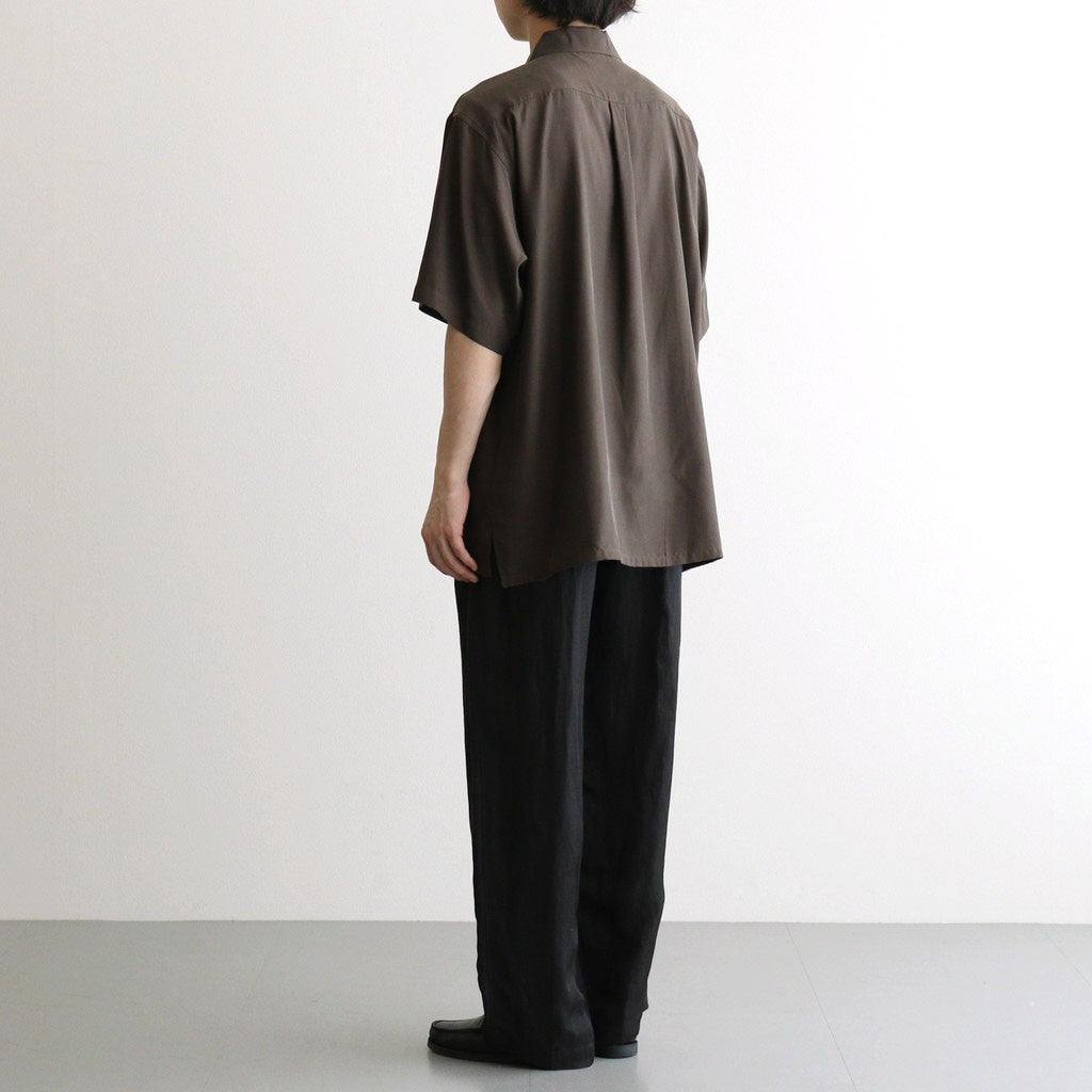 CUPRO TWILL OVERSIZED OPEN COLLAR SS SHIRT #DARK BROWN [ST.1462]