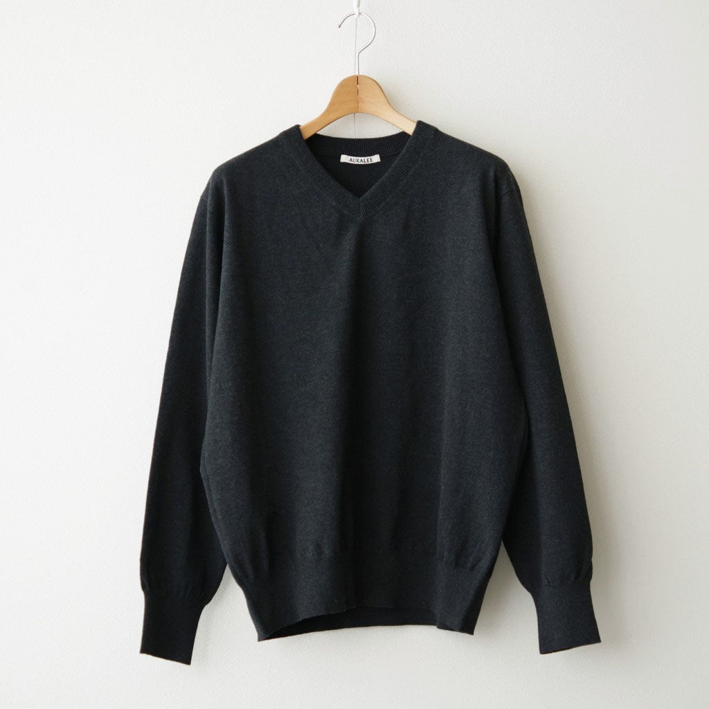 HIGH TWIST WOOL KNIT V-NECK P/O #CHARCOAL [A26AV02CK]
