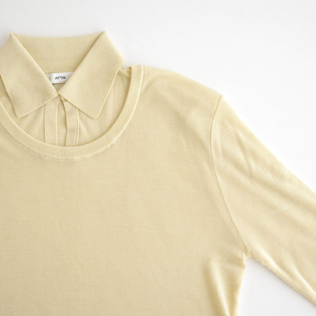 SILK BLENDED CIRCULAR RIB CREW&POLO LAYERED PULLOVER #YELLOW [KRAGLA0105]