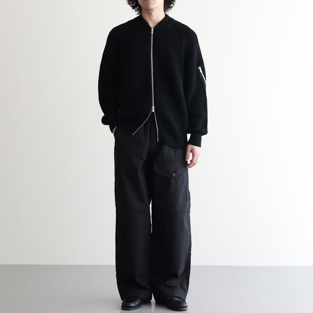 BATONER ウール梳毛片畔 ジップカーディガン #BLACK [HR-N003-051]