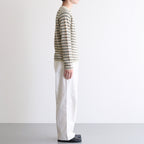 SHETLAND WOOL CASHMERE RIB KNIT P/O #IVORY STRIPE [A25AP01SB]
