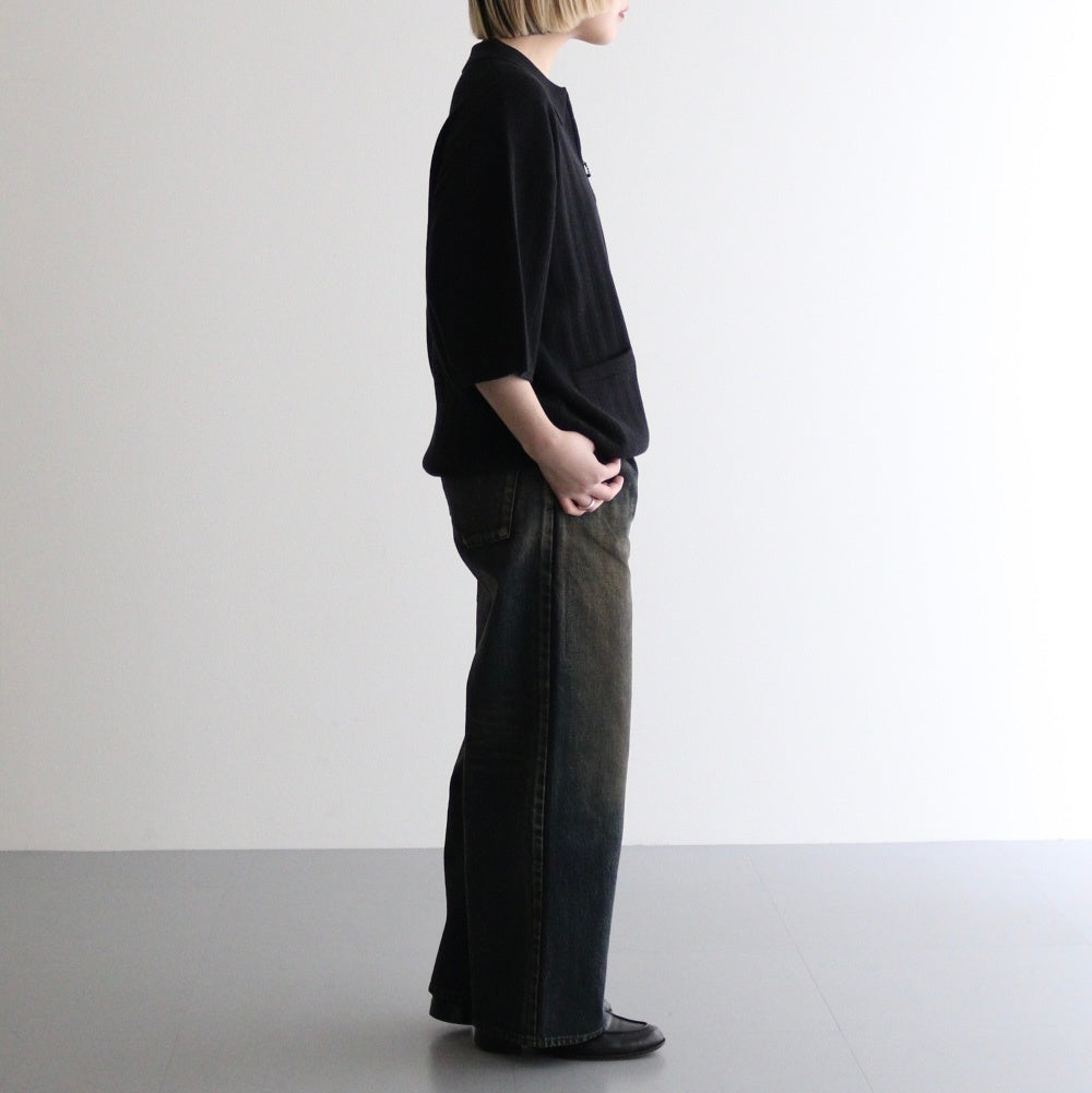 Rib Pattern Half Zip Polo #Black [2501-012]