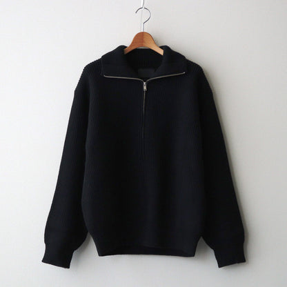 3/4 FRONT ZIP HIGHNECK RIB SWEATER #BLACK [YK24FW0829S]