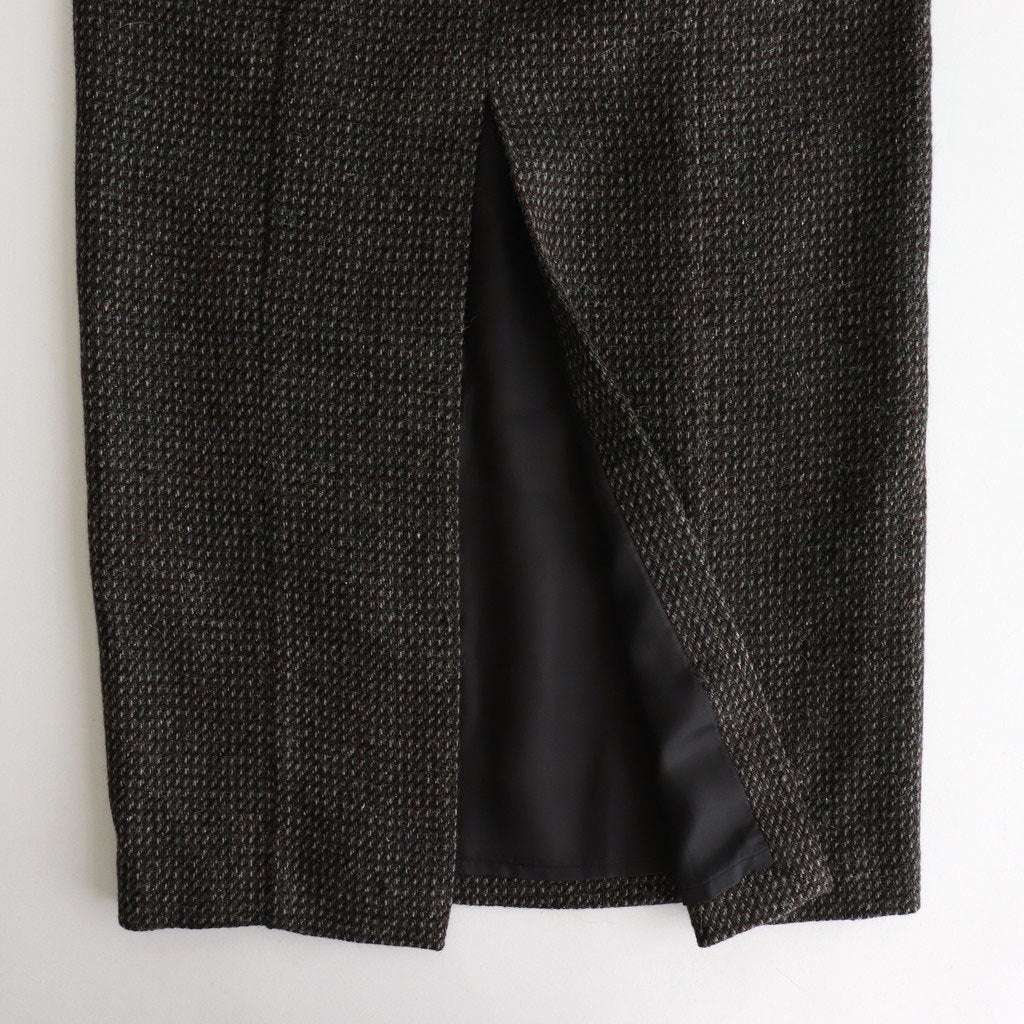 ALPACA WOOL SILK TWEED PENCIL SKIRT #GRAY BROWN HAIRLINE [A25AS06LS]