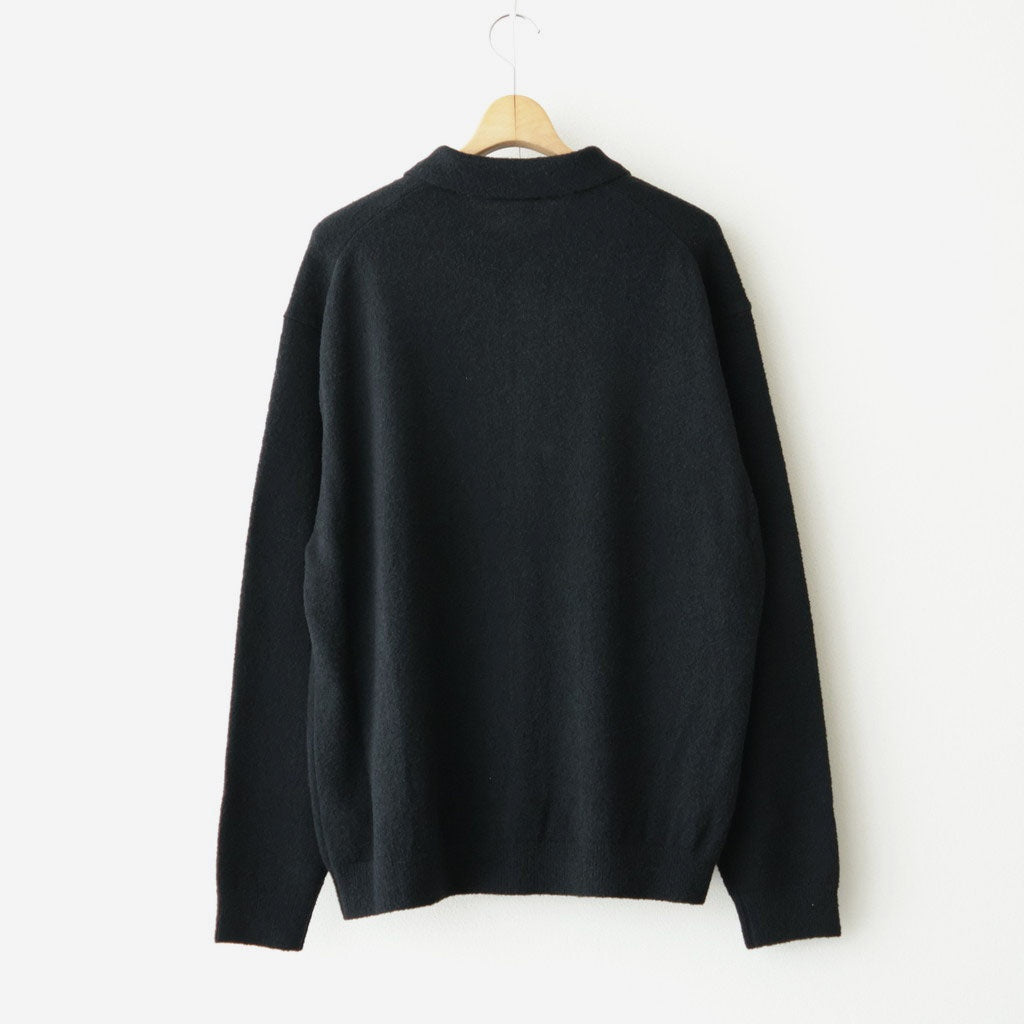 WOOL MINI BOUCLE POLO CARDIGAN #BLACK [KRAGLW0303]
