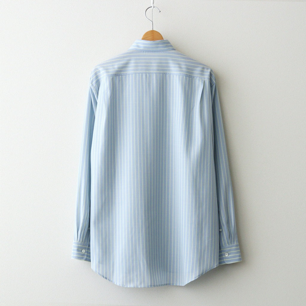 【クリーニング済み】OHGA ブラウスSTRIPE ブルー 2026SS SUPER FINE WOOL STRIPE SHIRT #SAX BLUE LIME STRIPE [A26SS01WW
