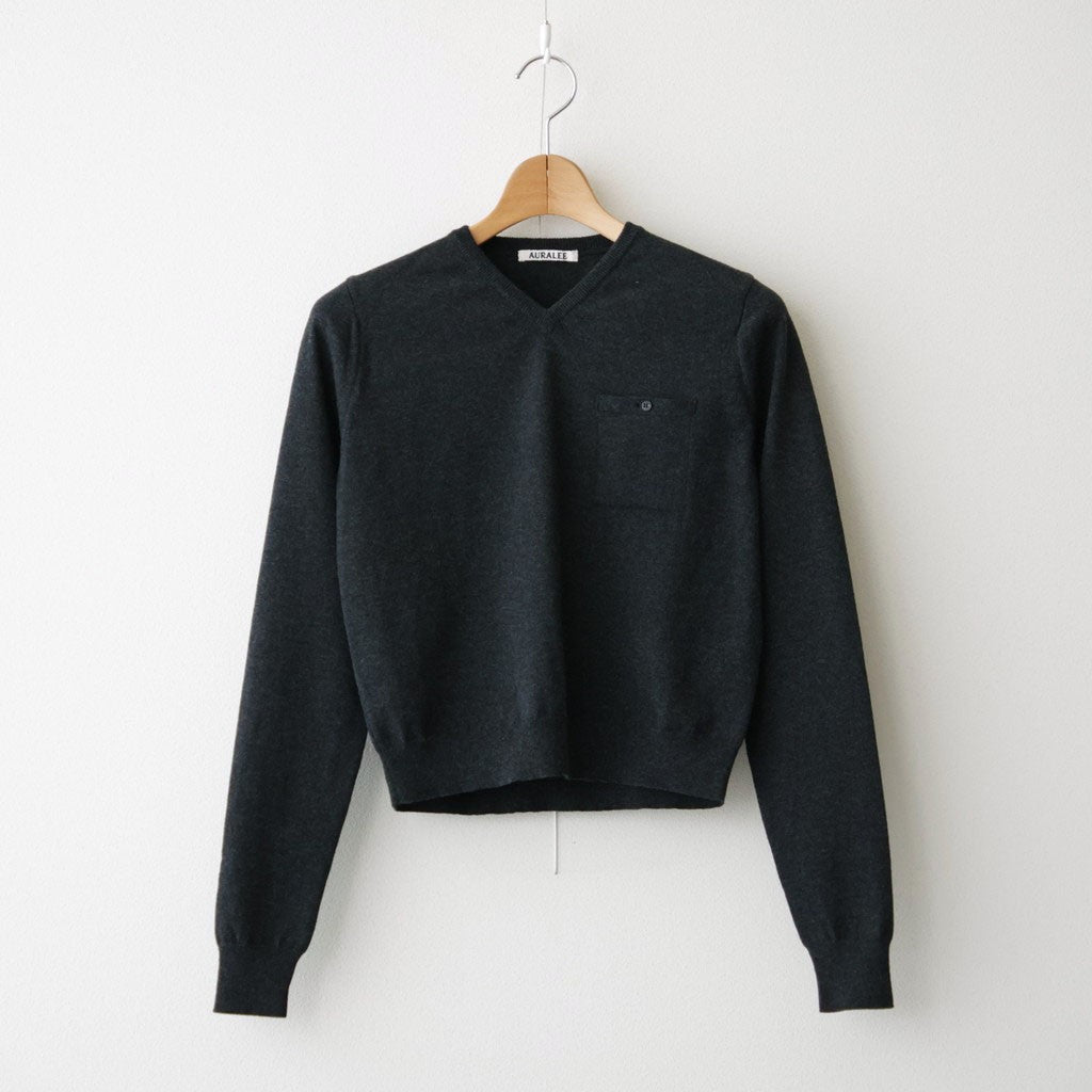 HIGH TWIST WOOL KNIT V-NECK P/O #CHARCOAL [A26AV04CK]