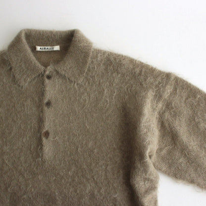 BRUSHED SUPER KID MOHAIR KNIT POLO #GRAY BEIGE [A24AP02KM]