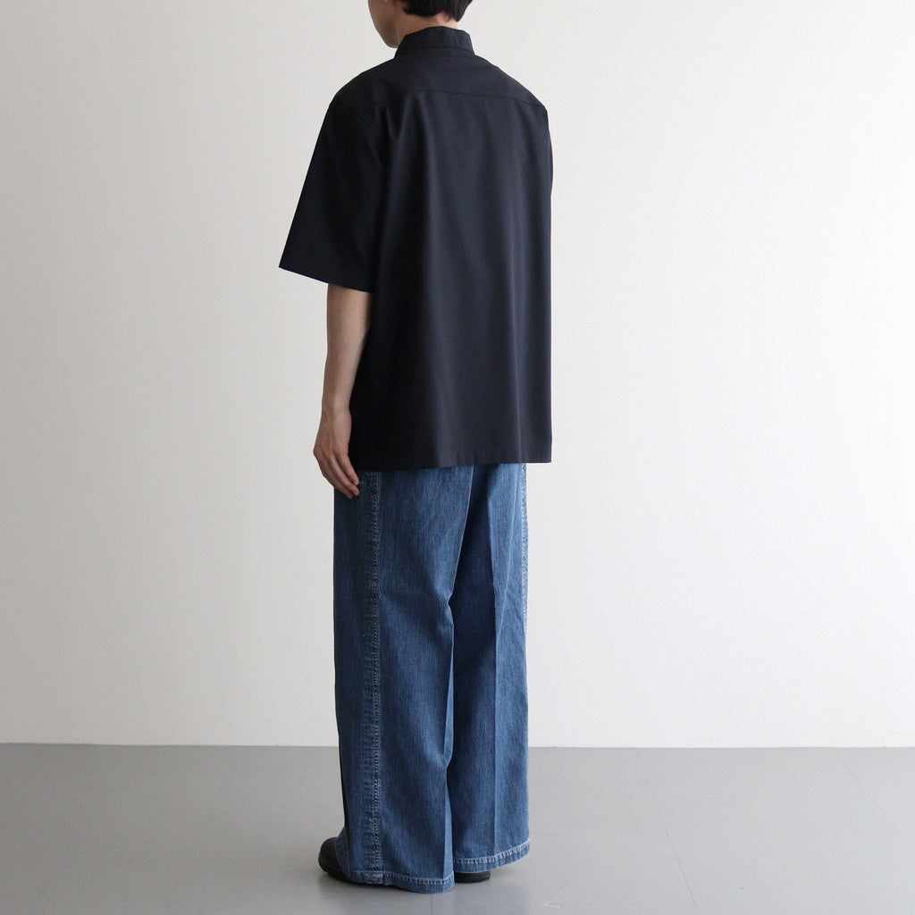 SUPER FINE TROPICAL WOOL OPEN COLLAR HALF SLEEVED SHIRT #TOP DARK