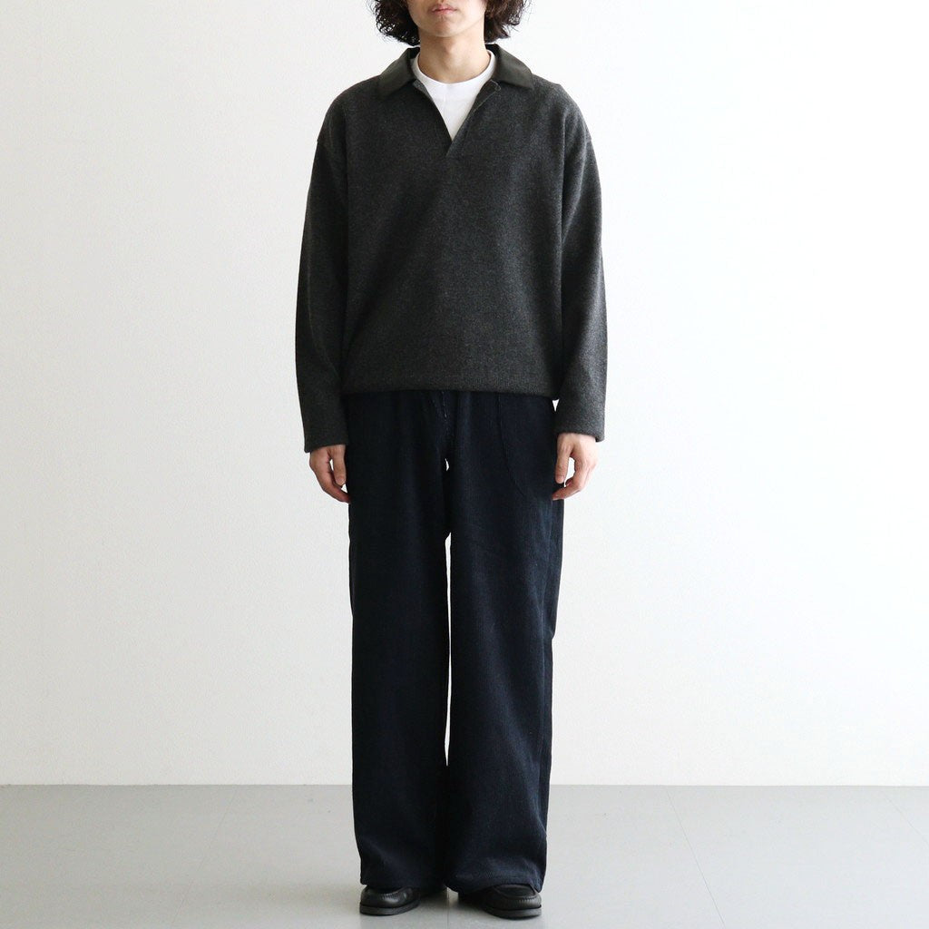 Leather-Trimmed Skipper Sweater #Charcoal [YK26FW01380S] - ciacura