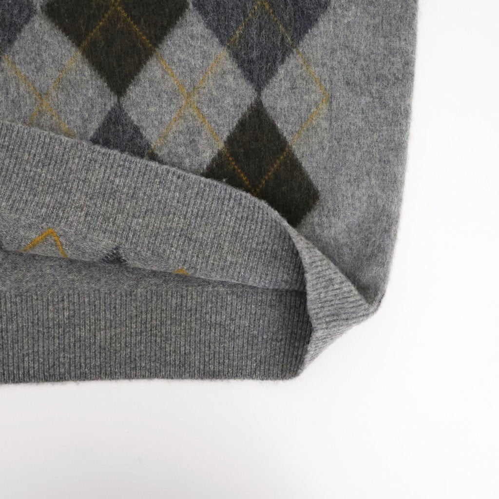 FINE WOOL ARGYLE KNIT CREW NECK LS #LIGHT GREY MULTI [ST.1649]