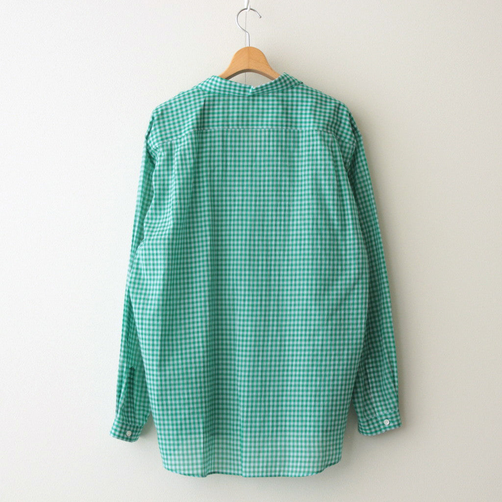 AIRY LIGHT COTTON CHECK P/O SHIRT #GREEN GINGHAM CHECK [A25SS02GC]