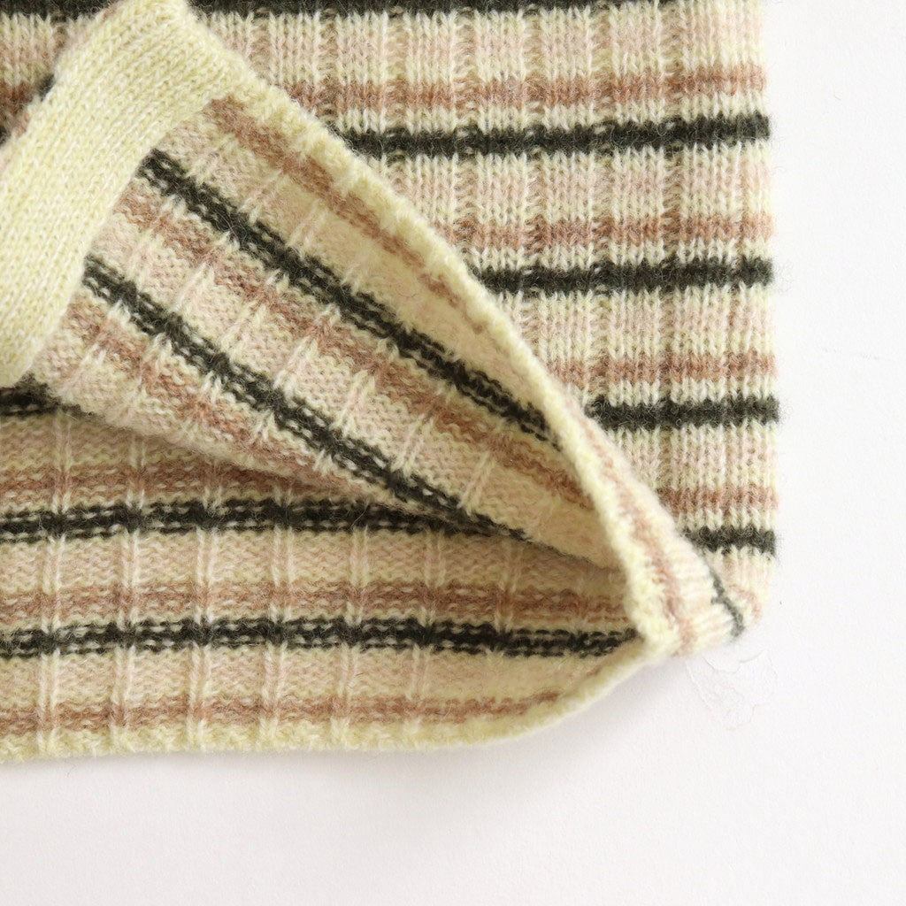SHETLAND WOOL CASHMERE RIB KNIT CREW-NECK CARDIGAN #BEIGE STRIPE [A25AC02SB]