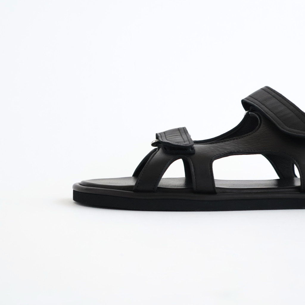 SOFT LEATHER DOUBLE STRAP SANDALS #BLACK [A26SS12QD]