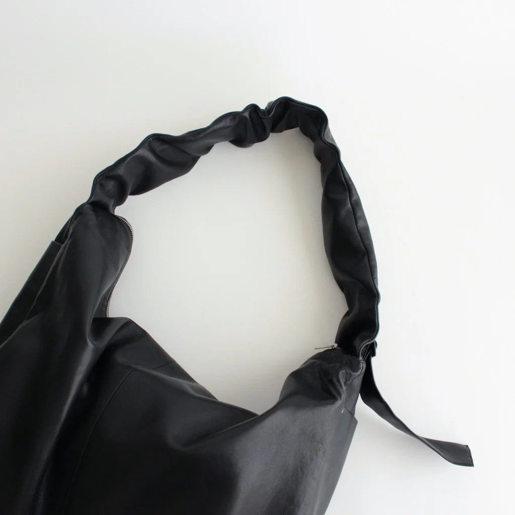 SHIRRING HANDLE LEATHER SHOULDER BAG #BLACK [ST.1509]